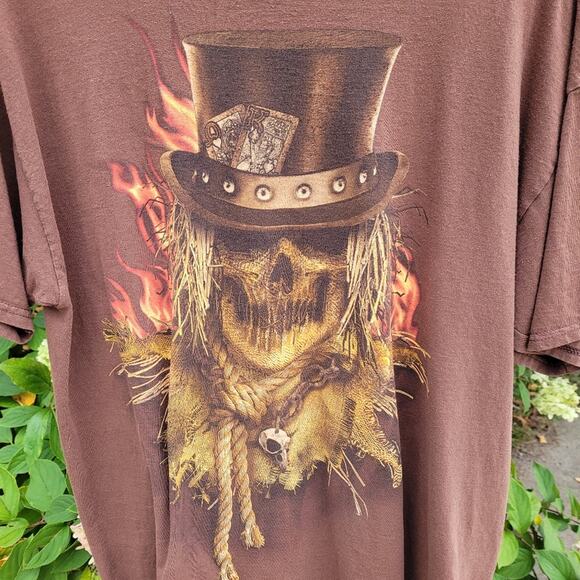 Card Shark Skull Scarecrow Brown Halloween T-shirt size Medium - Picture 6 of 8